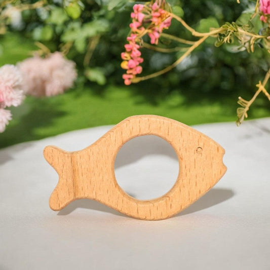 Toy Fish Teether for 6-12 Month Infants | Safe Wooden Baby Teether