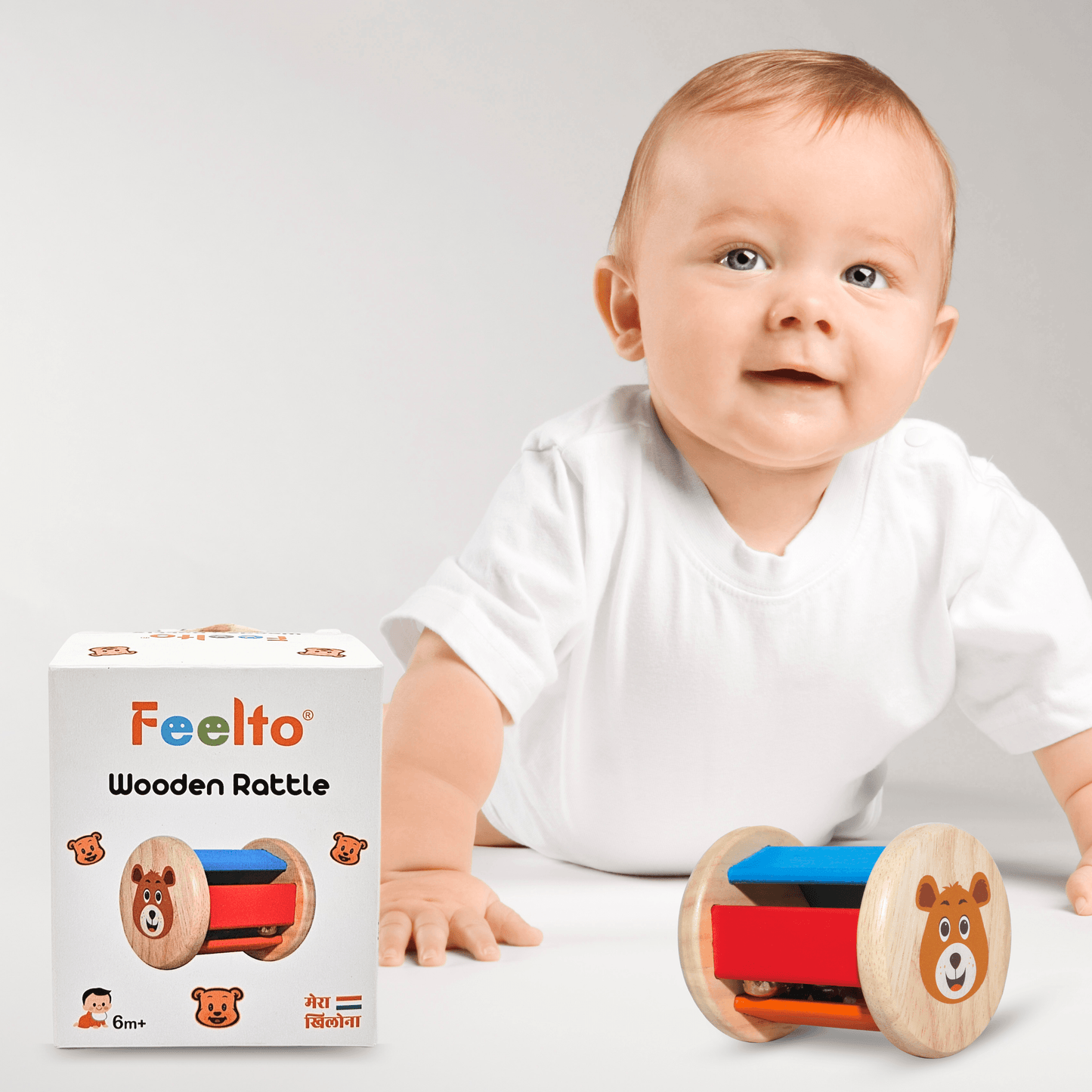 Toy Wooden Roller Rattle - Safe & Engaging Toy for Infant