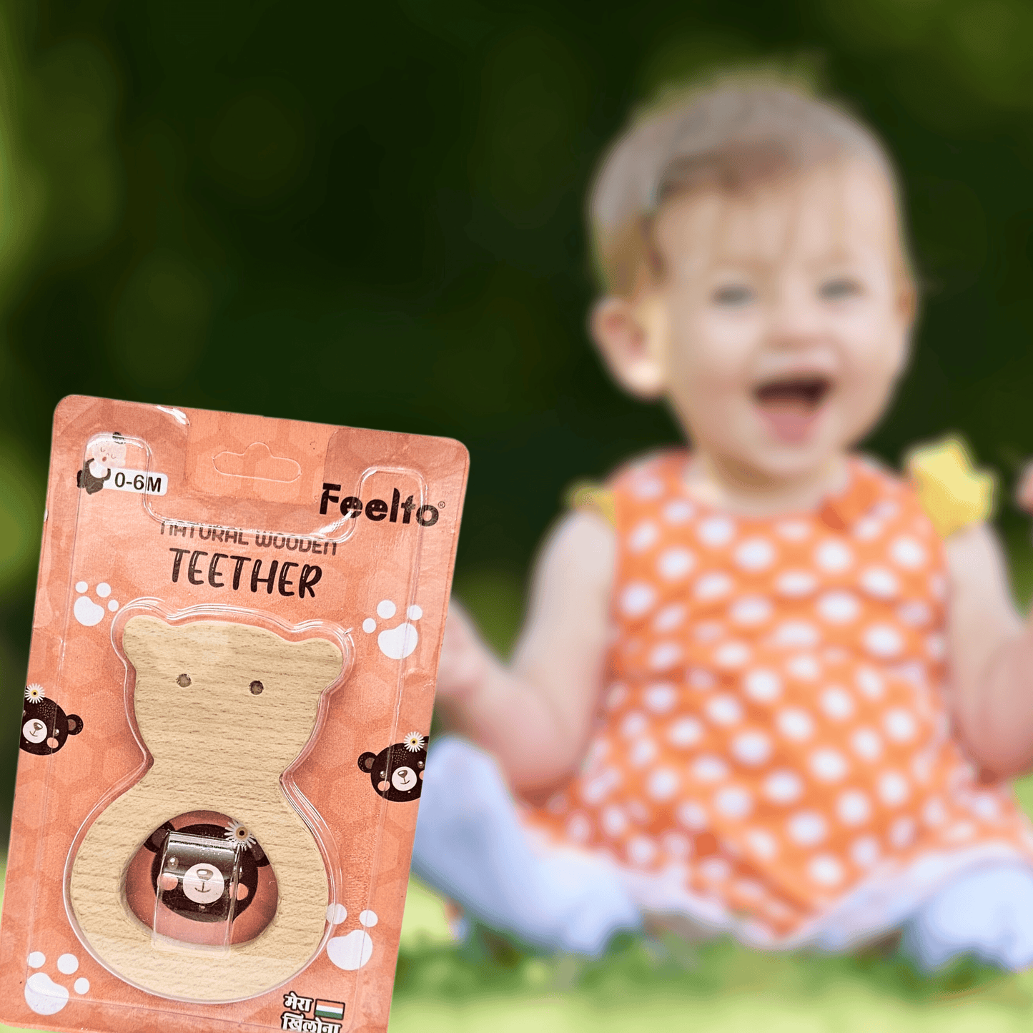 Toy Eco-Friendly Wooden Teddy Teether for 6-12 Month Infants