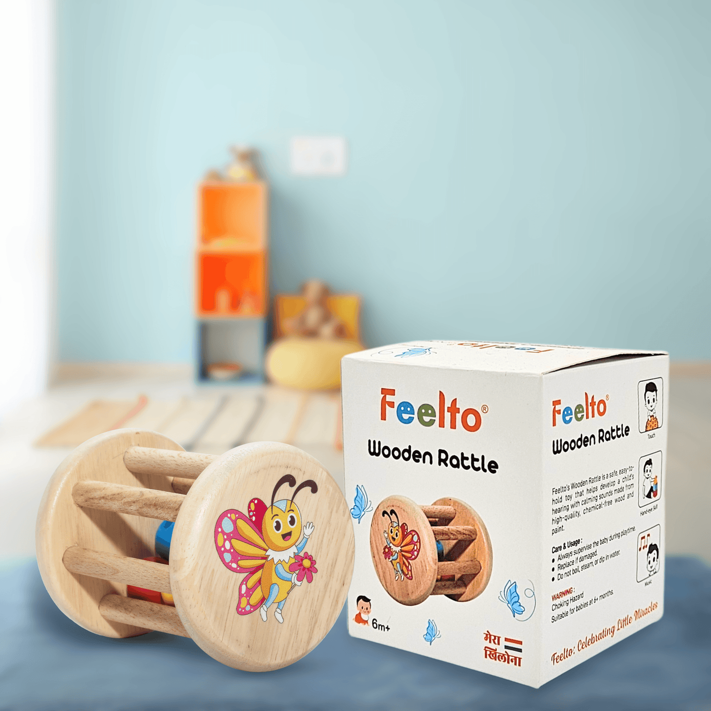 Toy Eco-Friendly Wooden Tic Tac Rattle for Infants & Toddlers