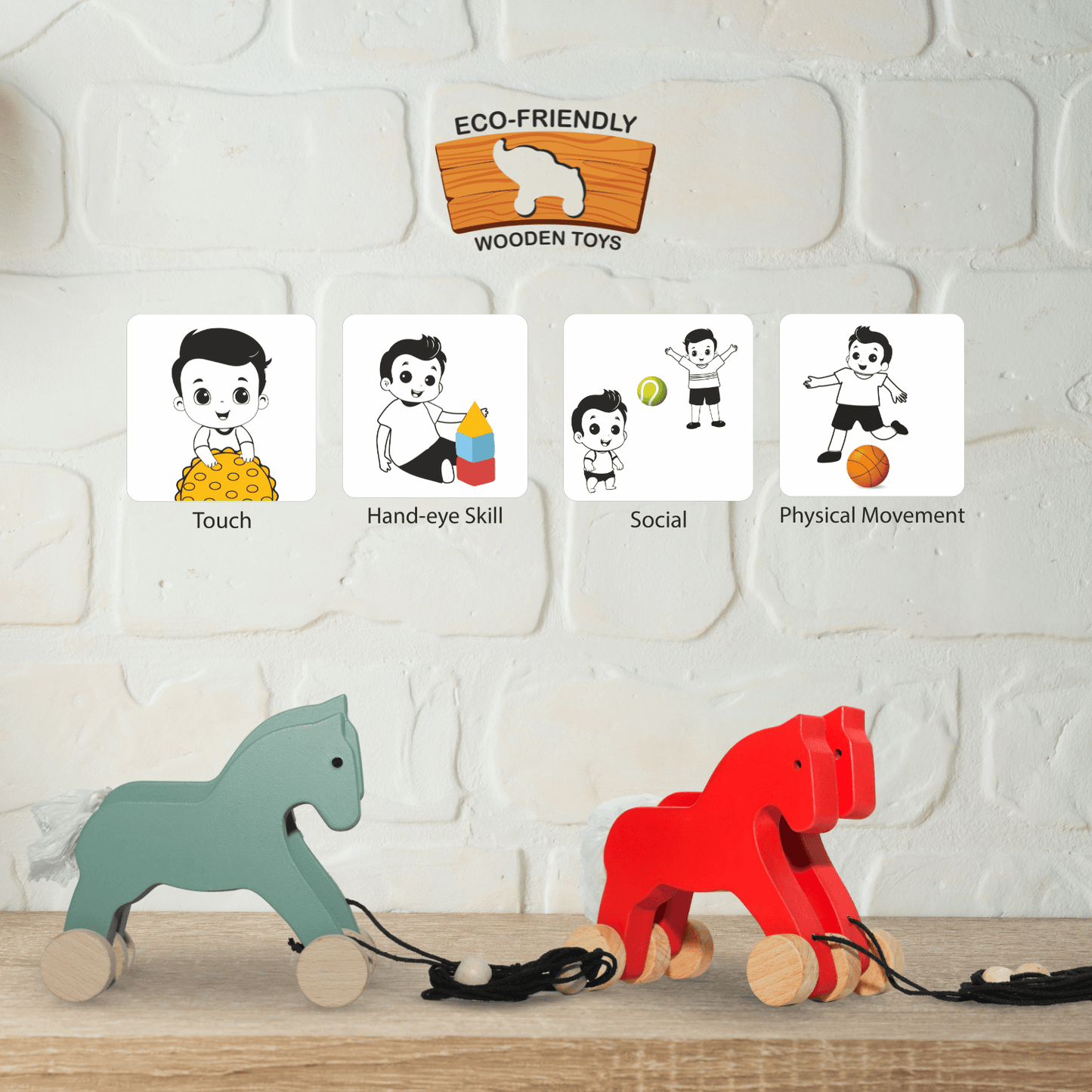 Toy Pull-Along Wooden Horse Toy - Fun & Engaging Play for Kids