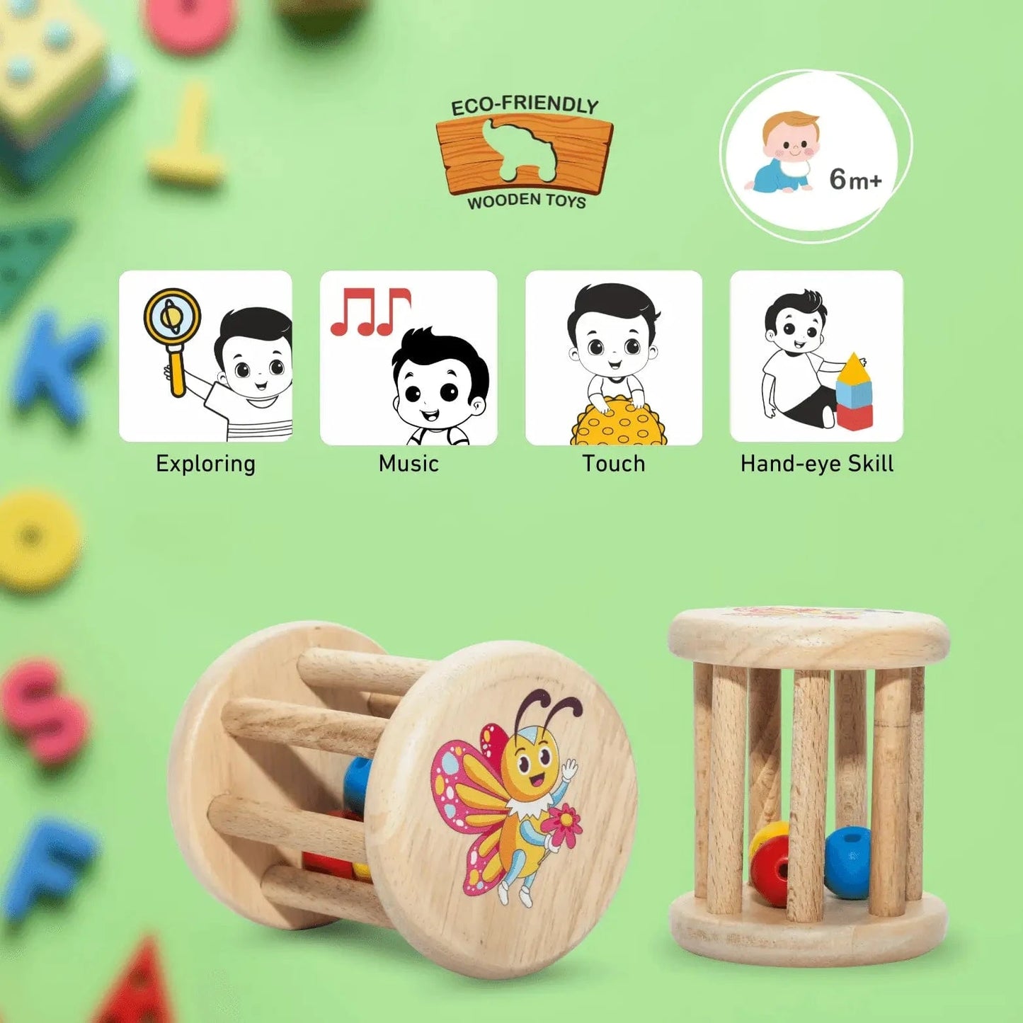Toy Feelto toys Set of 3 premium wooden rattles for baby