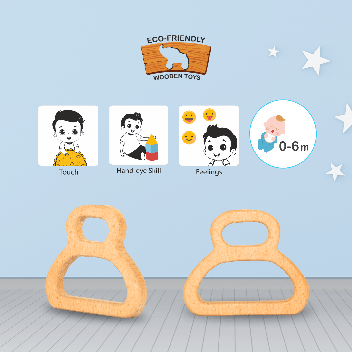 Toy Natural Wooden Teether for Infants (6-12 Months) - Musical Design