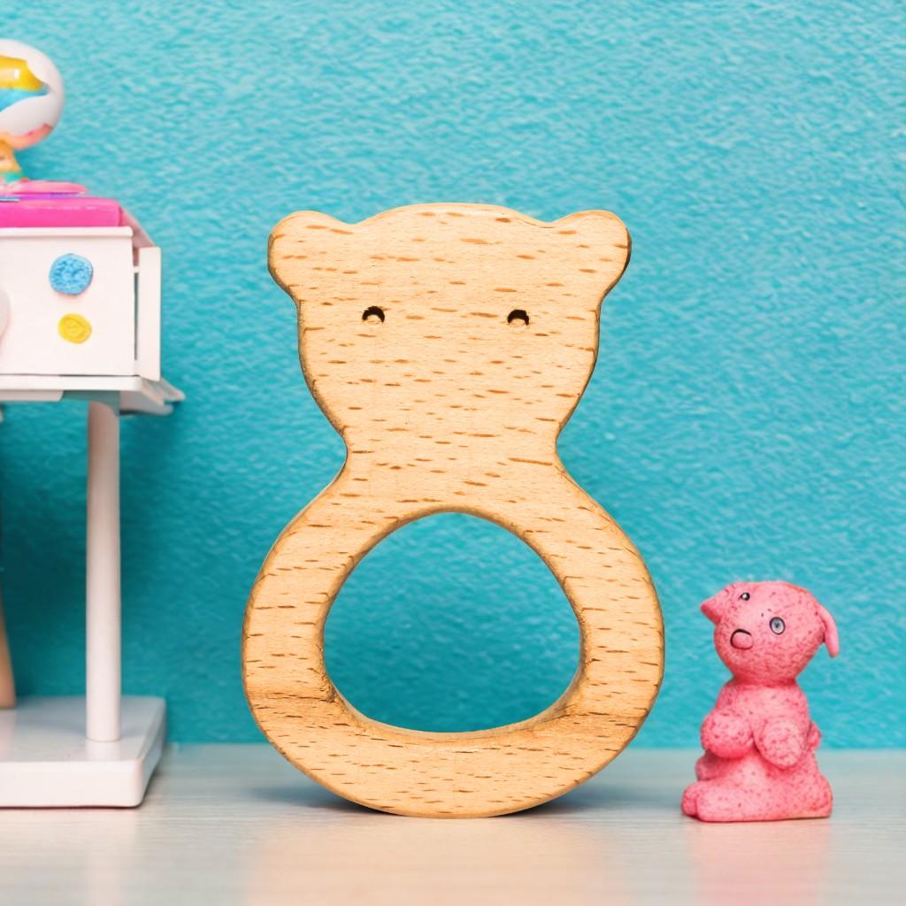 Toy Eco-Friendly Wooden Teddy Teether for 6-12 Month Infants