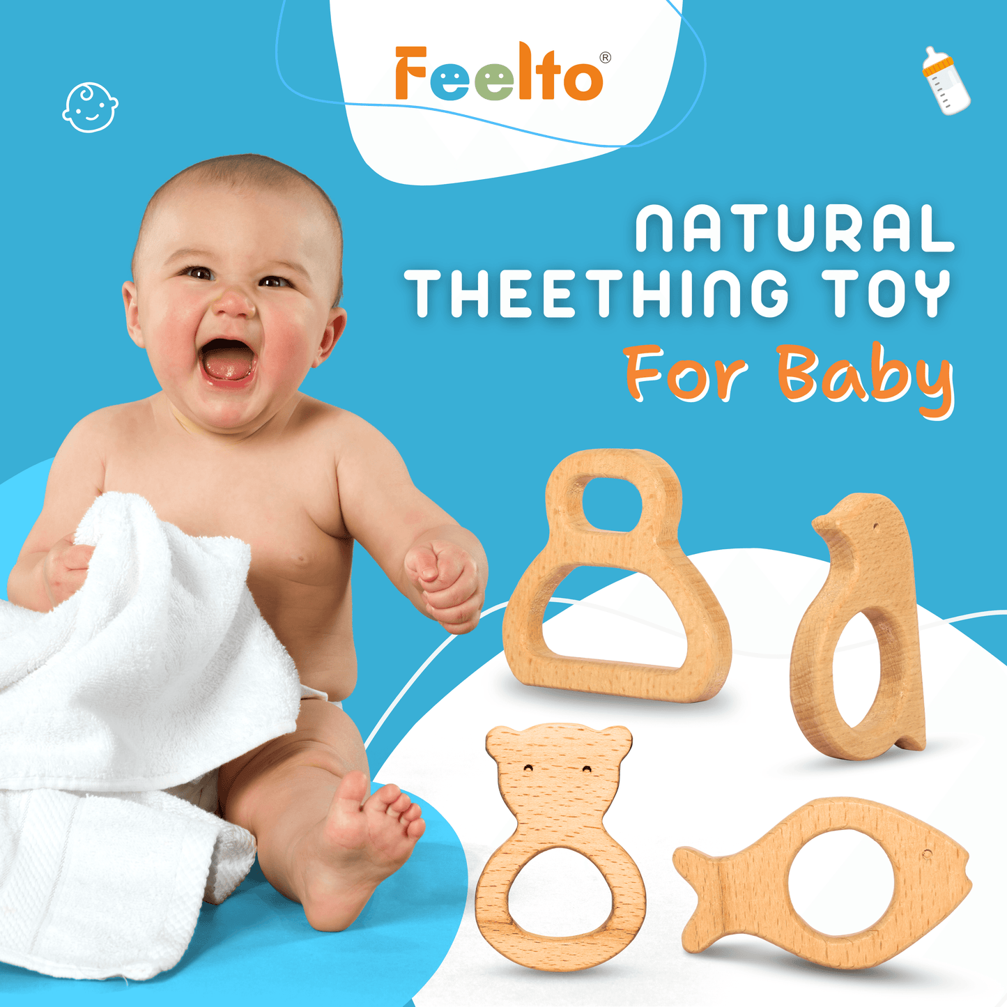 Toy Fish Teether for 6-12 Month Infants | Safe Wooden Baby Teether