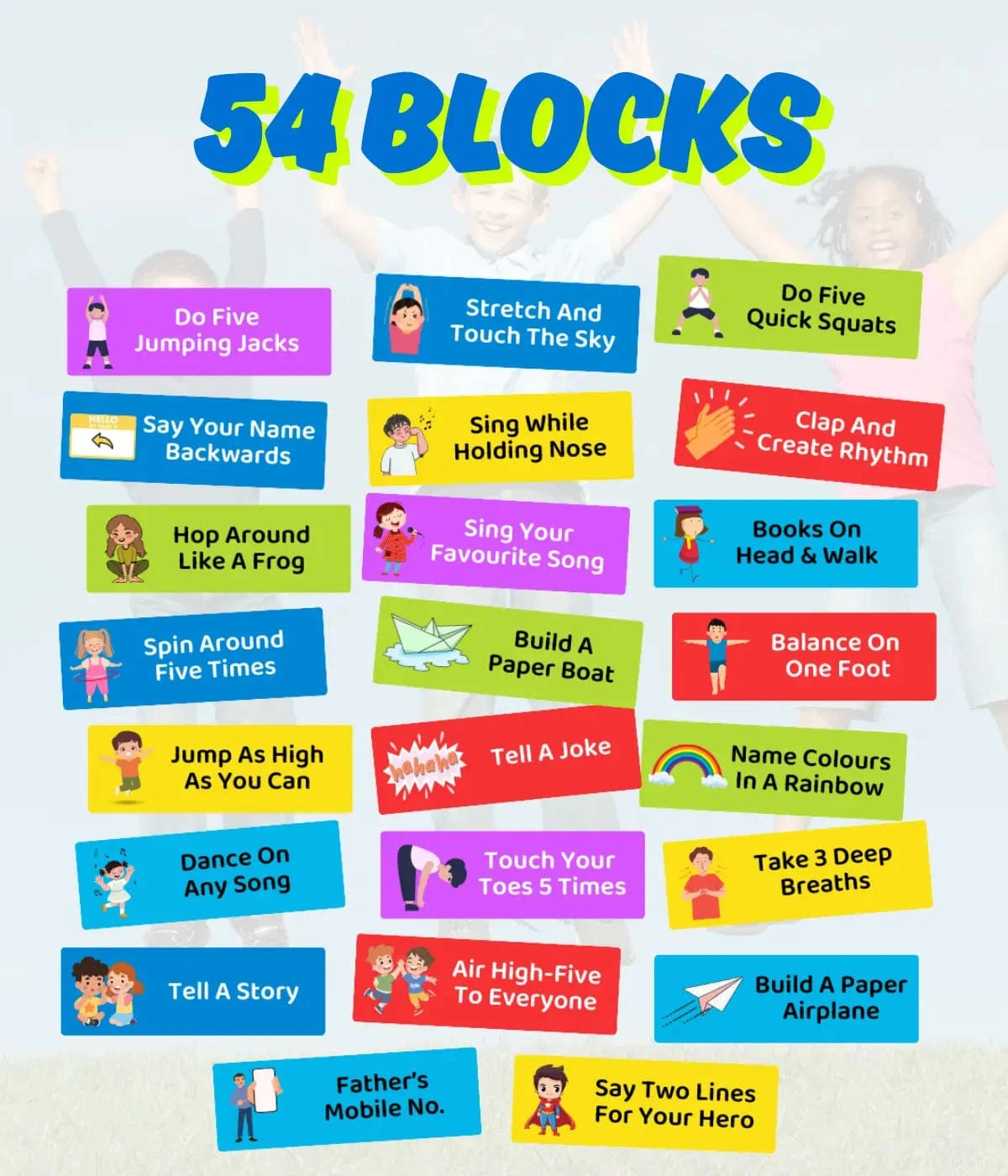 Toy Kids Activity Tower Block – 54 Wooden Jenga Style Educational Blocks for Fun, Learning & Fitness (Age 4+)