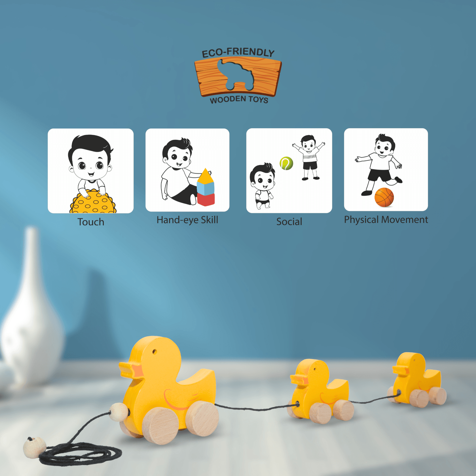 Toy Wooden Pull-Along Duck Family Toy